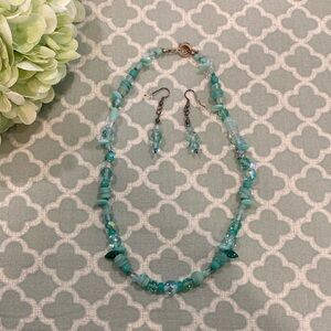 Handmade Teal Beaded Choker Necklace and Earring Set